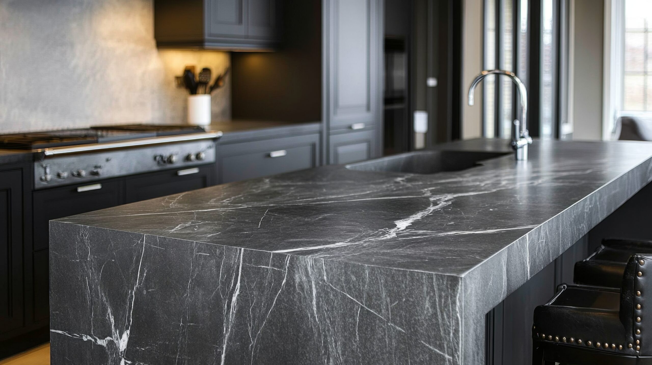 Sleek Modern Kitchen Countertop With Dark Granite Countertop
