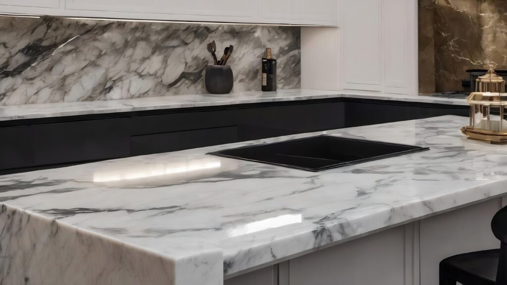 White Counter Top With Black White Marble Countertop
