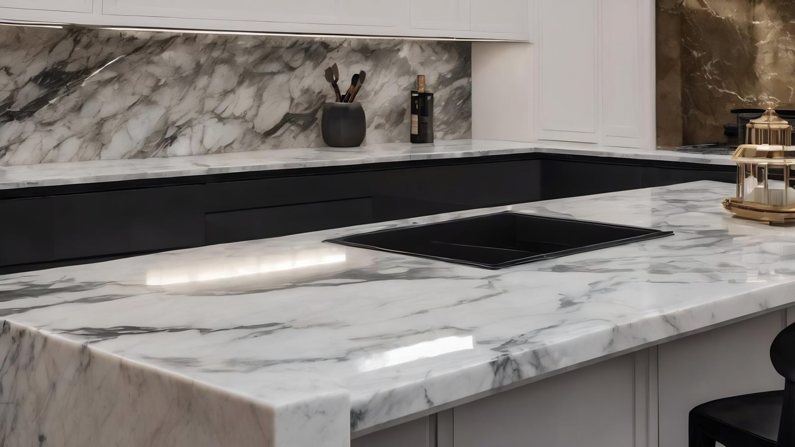 White Counter Top With Black White Marble Countertop